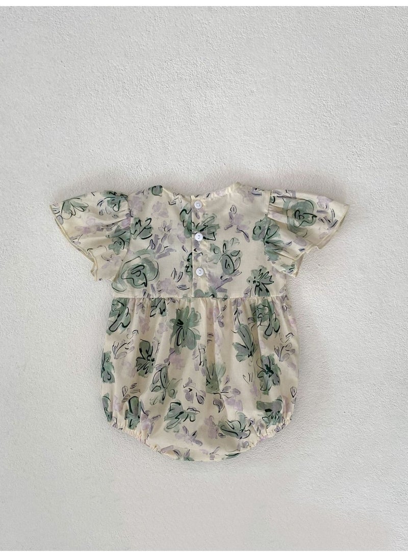 DOOKOO Summer Newborn Baby Flower Printing Romper Infant GIrls Cotton Clothing Casual Bowknot Bodysuit - Image 4